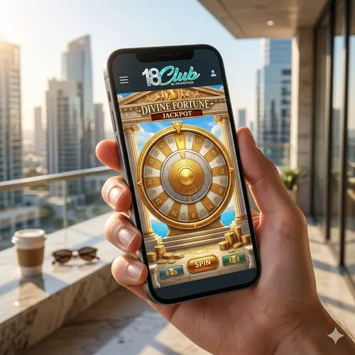 High-definition smartphone display showing the vibrant Divine Fortune slot interface with its legendary Greek mythology jackpot bonus wheel.
