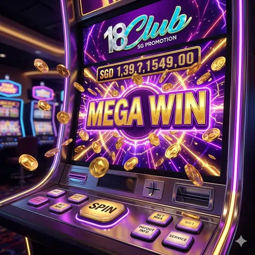 Vibrant digital slot machine screen showing a Mega Win with glowing gold coins and neon effects for popular SG progressive jackpot slots to watch.